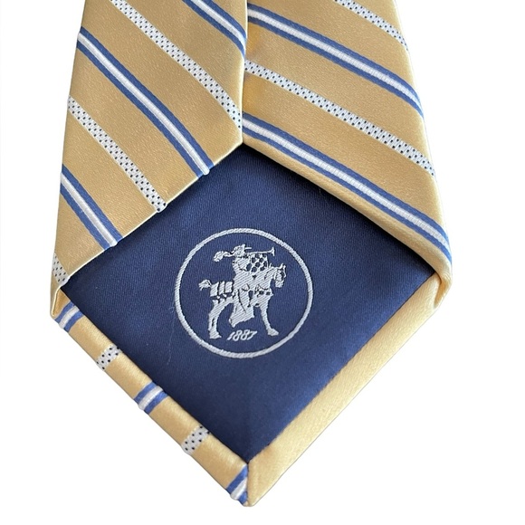 🔥🟡HSM Chicago 100% silk tie. Gorgeous & classic golden, white & blue stripe - Picture 4 of 5